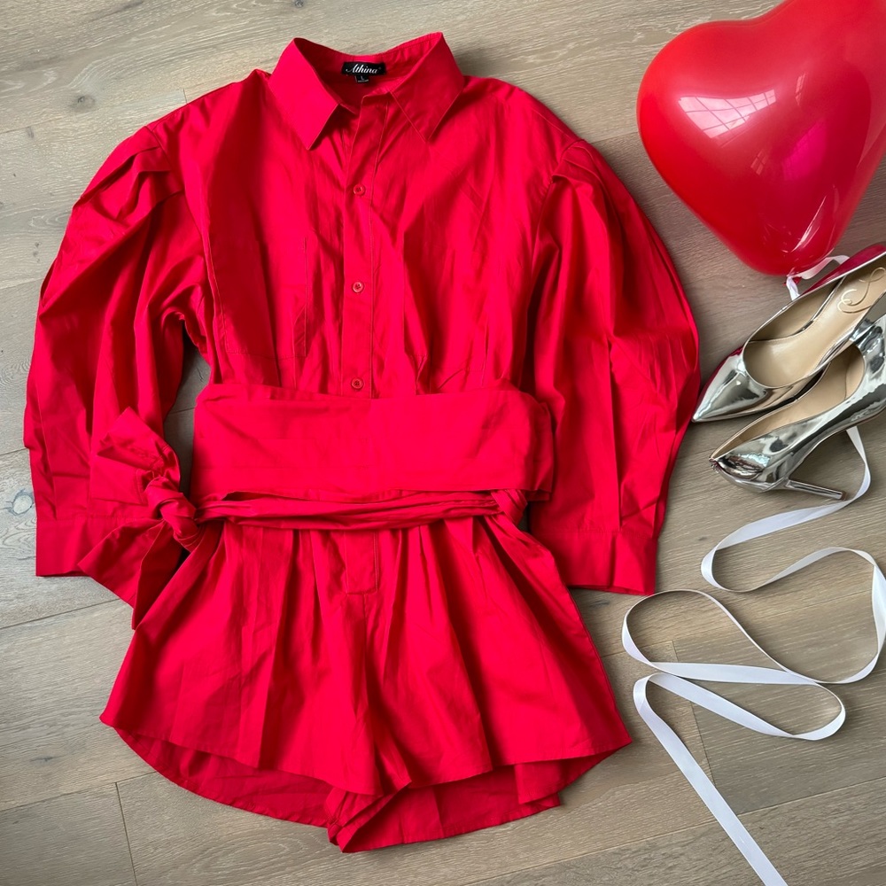 Athina red romper- large, like new